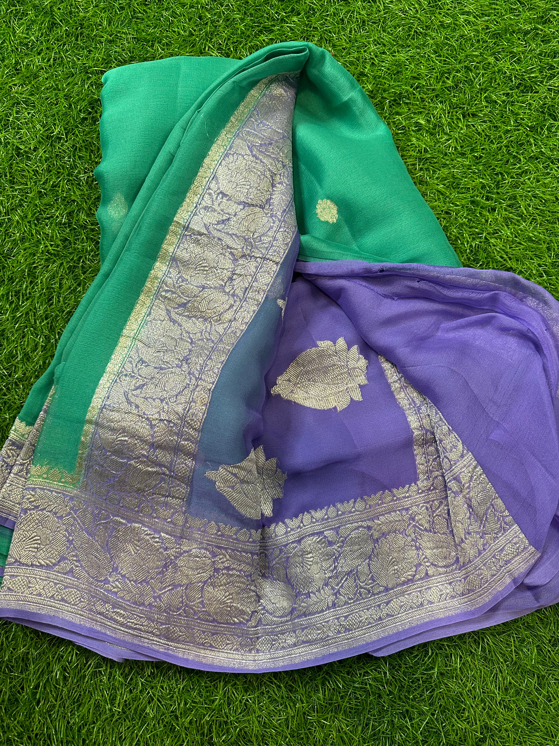 Pure Khadi chiffon with distemper green