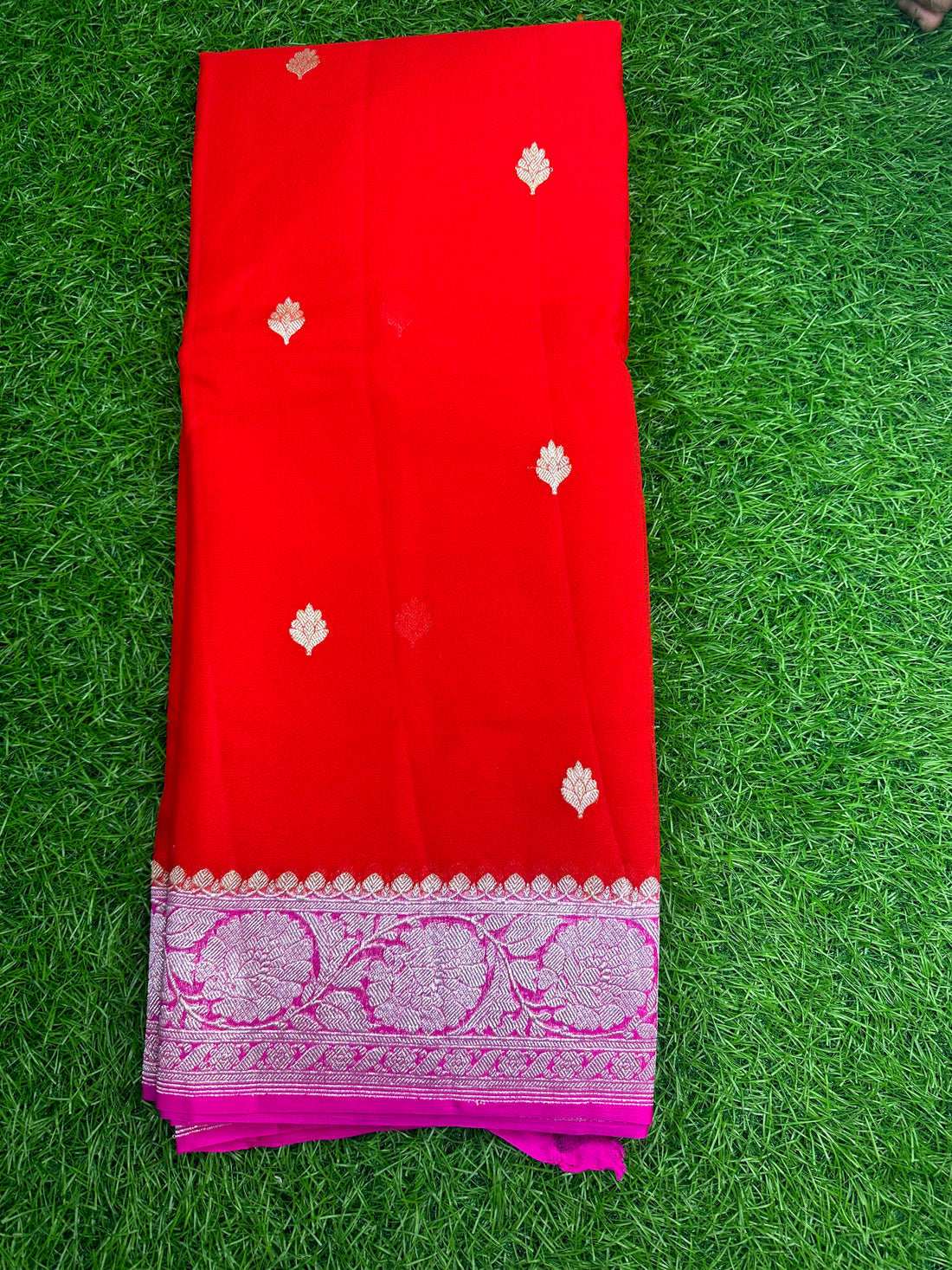 Pure Khadi chiffon in orange colour