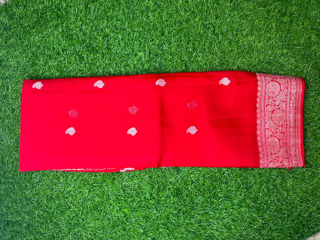 Pure Khadi chiffon in red colour