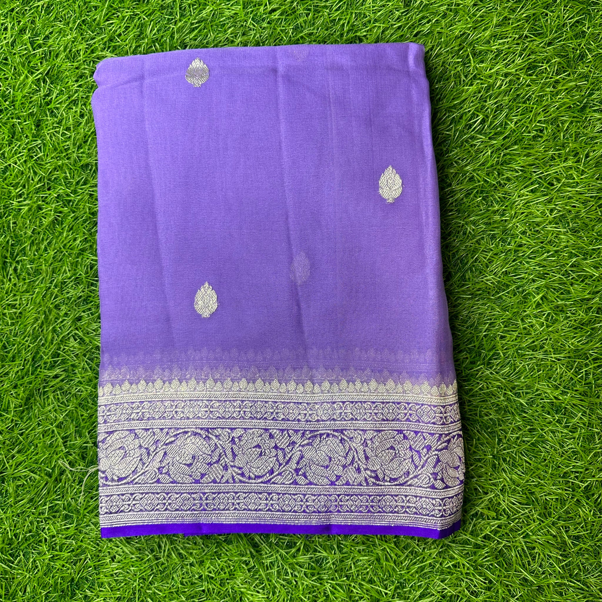 Pure Khadi chiffon in lavender with navy blue