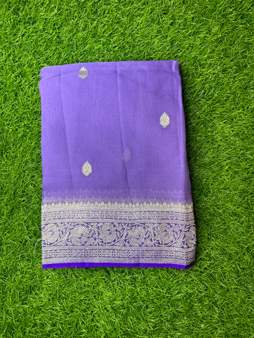 Pure Khadi chiffon in lavender with navy blue