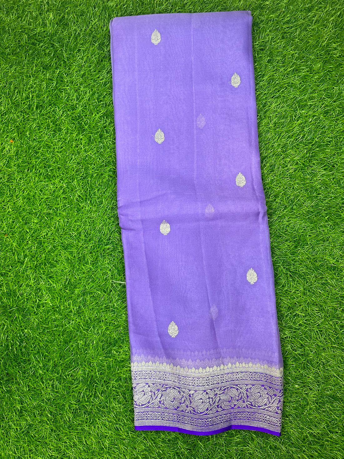 Pure Khadi chiffon in lavender with navy blue