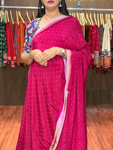 Hot pink and lotus pink pure crepe banaras