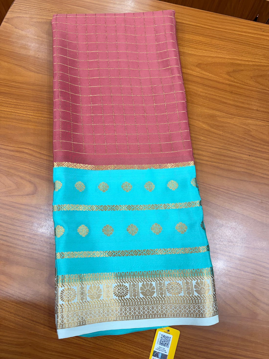 Pastel pink and Rama green 3d crepe Mysore silk sarees