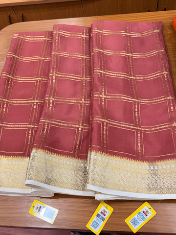 Pastel pink and cream pure crepe Mysore silk sarees