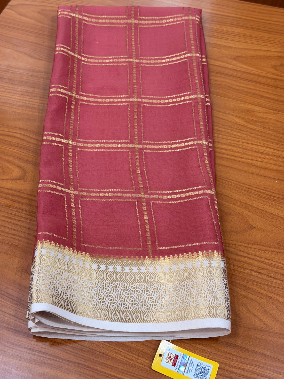 Pastel pink and cream pure crepe Mysore silk sarees