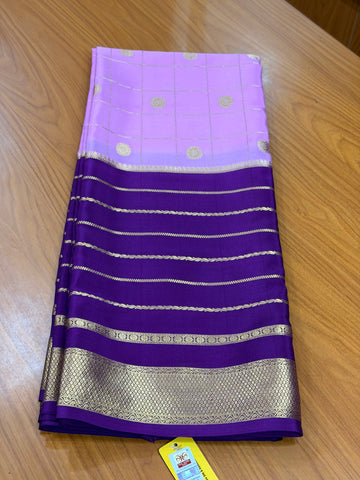 Lotus pink and purple pure crepe Mysore silk sarees