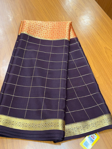 Coffee brown and peach pure crepe Mysore silk sarees