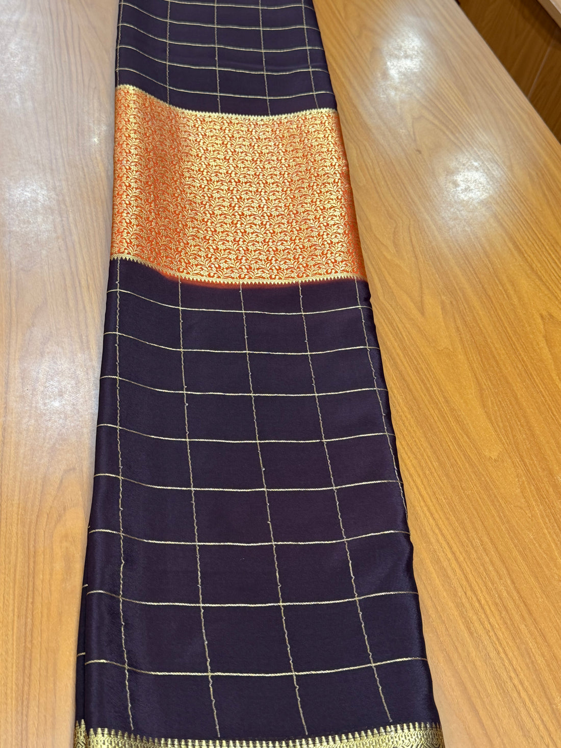 Coffee brown and peach pure crepe Mysore silk sarees