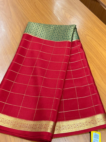 Red and green brocade pure crepe Mysore silk sarees