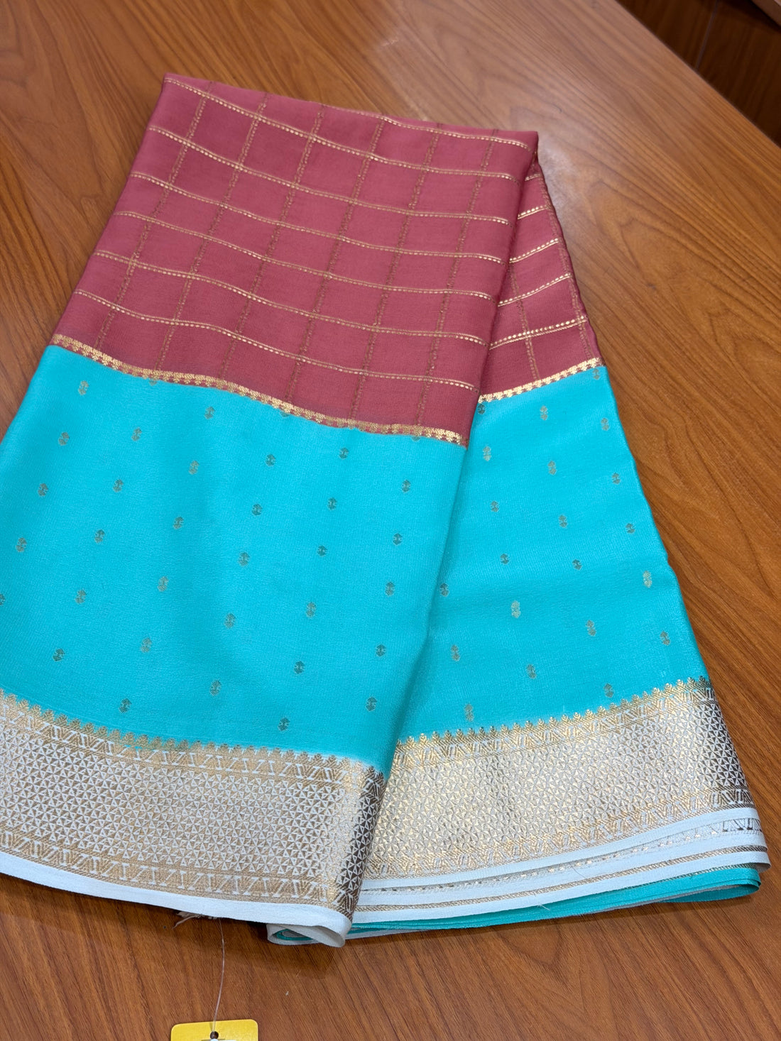 Pastel pink and blue crepe Mysore silk sarees