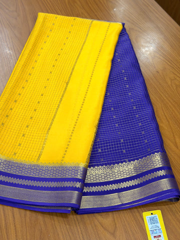 Yellow and lavender pure crepe Mysore silk sarees