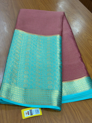 Pastel pink and sea green brocade crepe Mysore silk sarees