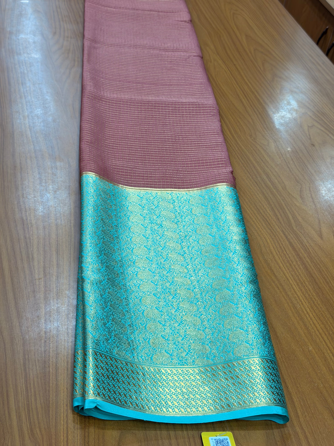 Pastel pink and sea green brocade crepe Mysore silk sarees