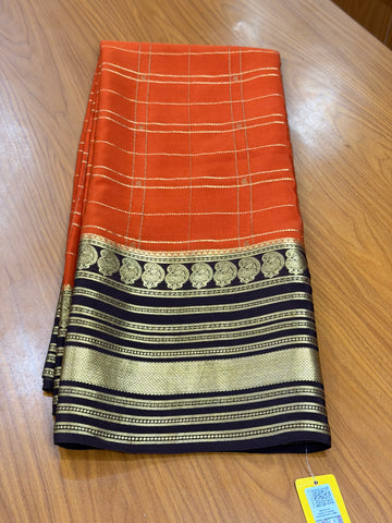 Rust orange and coffee brown pure crepe Mysore silk sarees