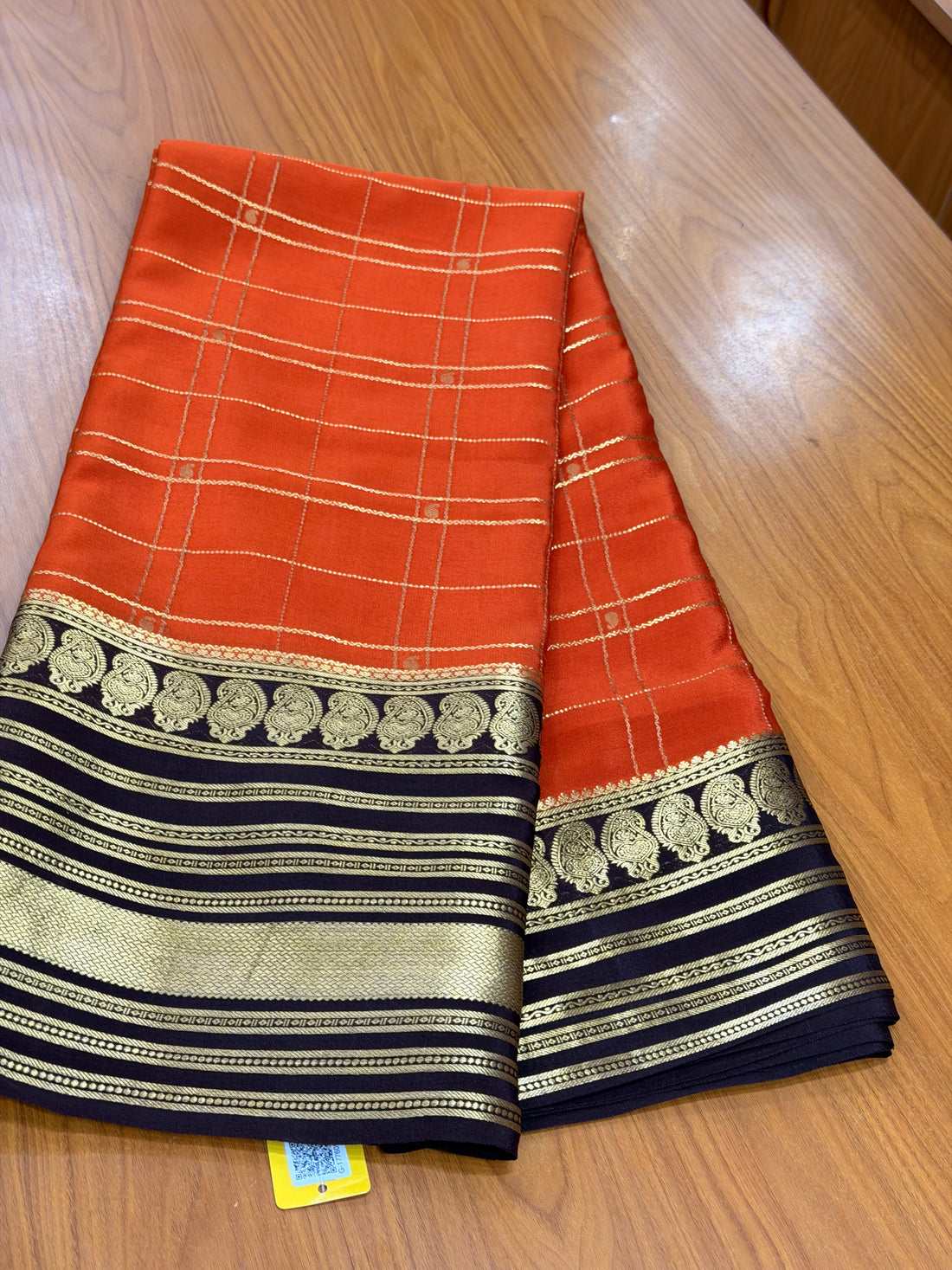 Rust orange and coffee brown pure crepe Mysore silk sarees