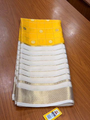 Yellow and cream pure crepe Mysore silk sarees