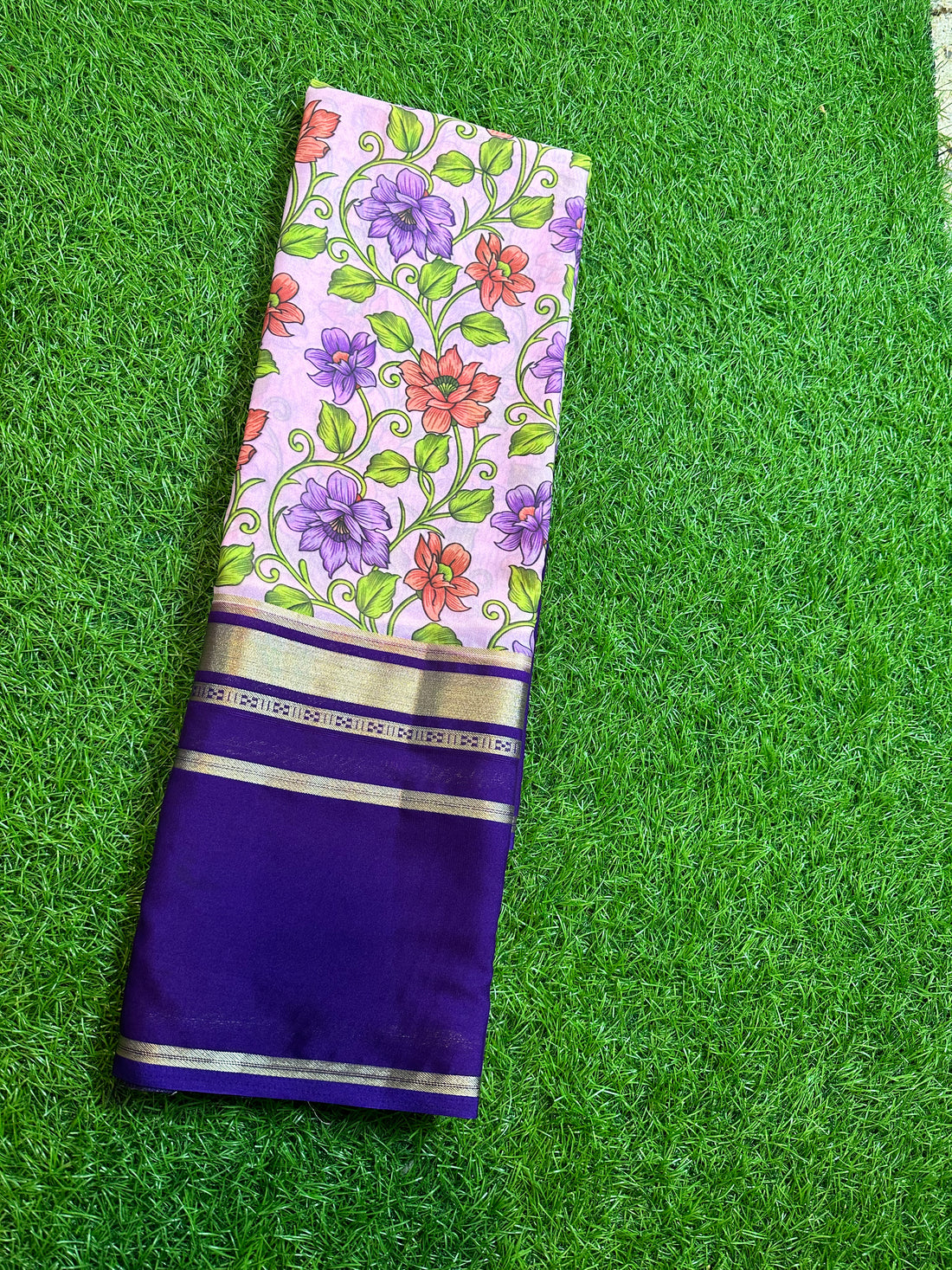 Purple semi Mysore silk saree