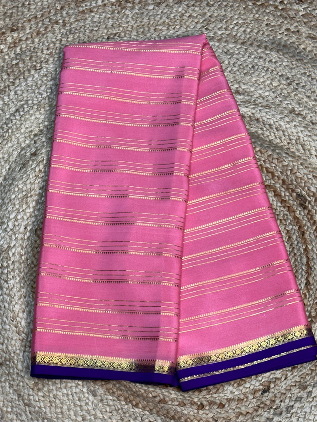 Onion pink with purple pure crepe Mysore Silk sarees 110 gsm