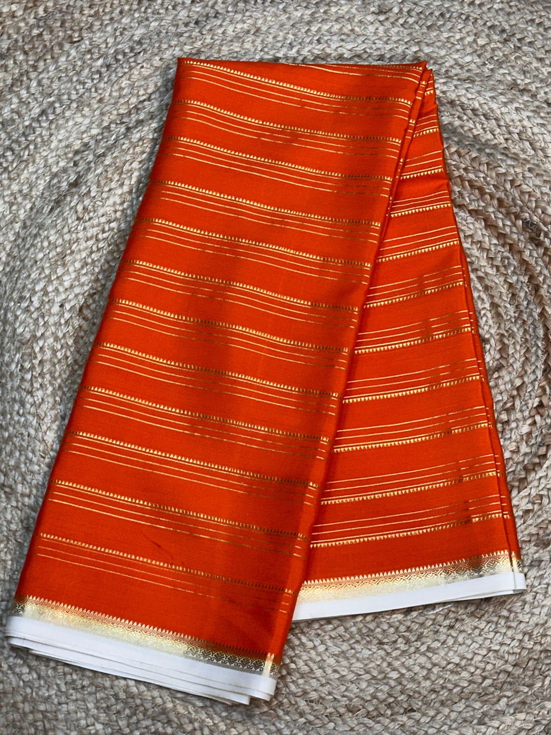 Orange and white pure crepe Mysore Silk sarees 110 gsm
