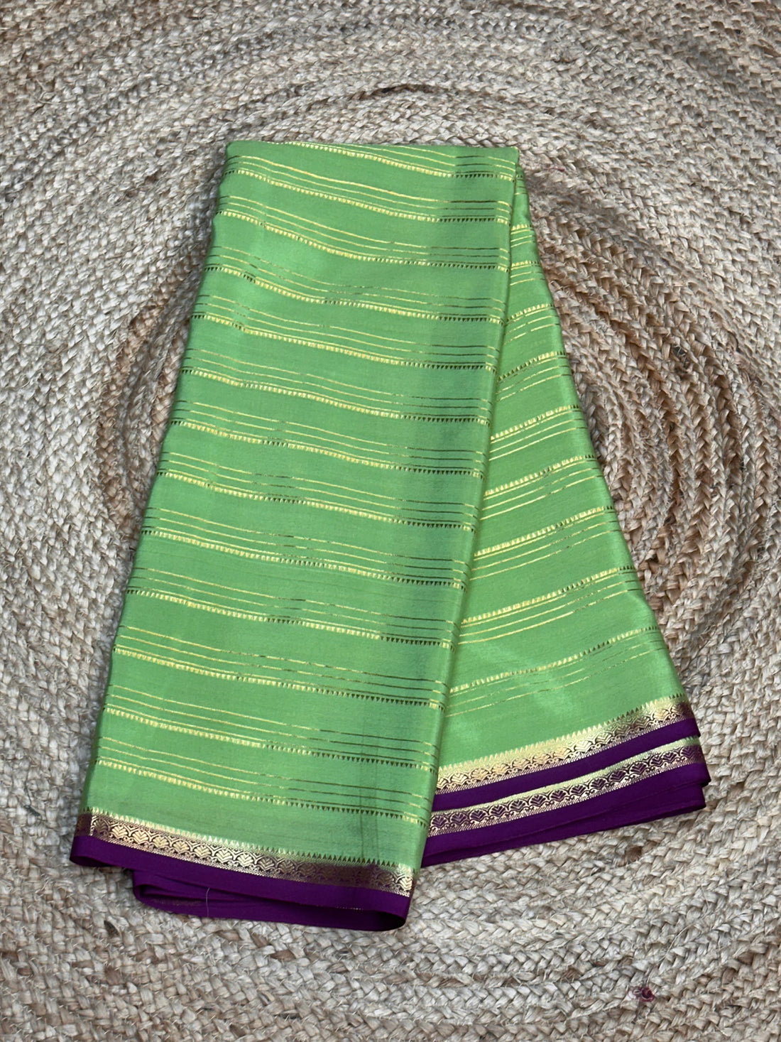 Pastel green and purple pure crepe Mysore Silk sarees 110 gsm