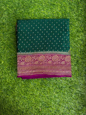 Green with mejentha pure crepe Banaras