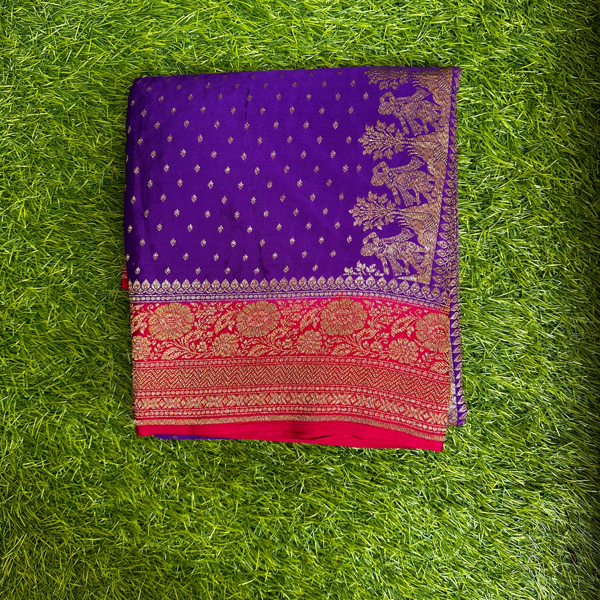 Purple with pink pure crepe Banaras