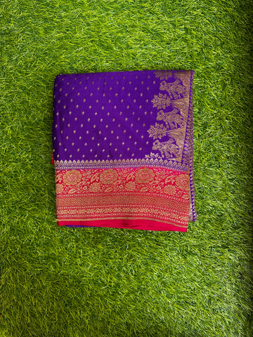 Purple with pink pure crepe Banaras