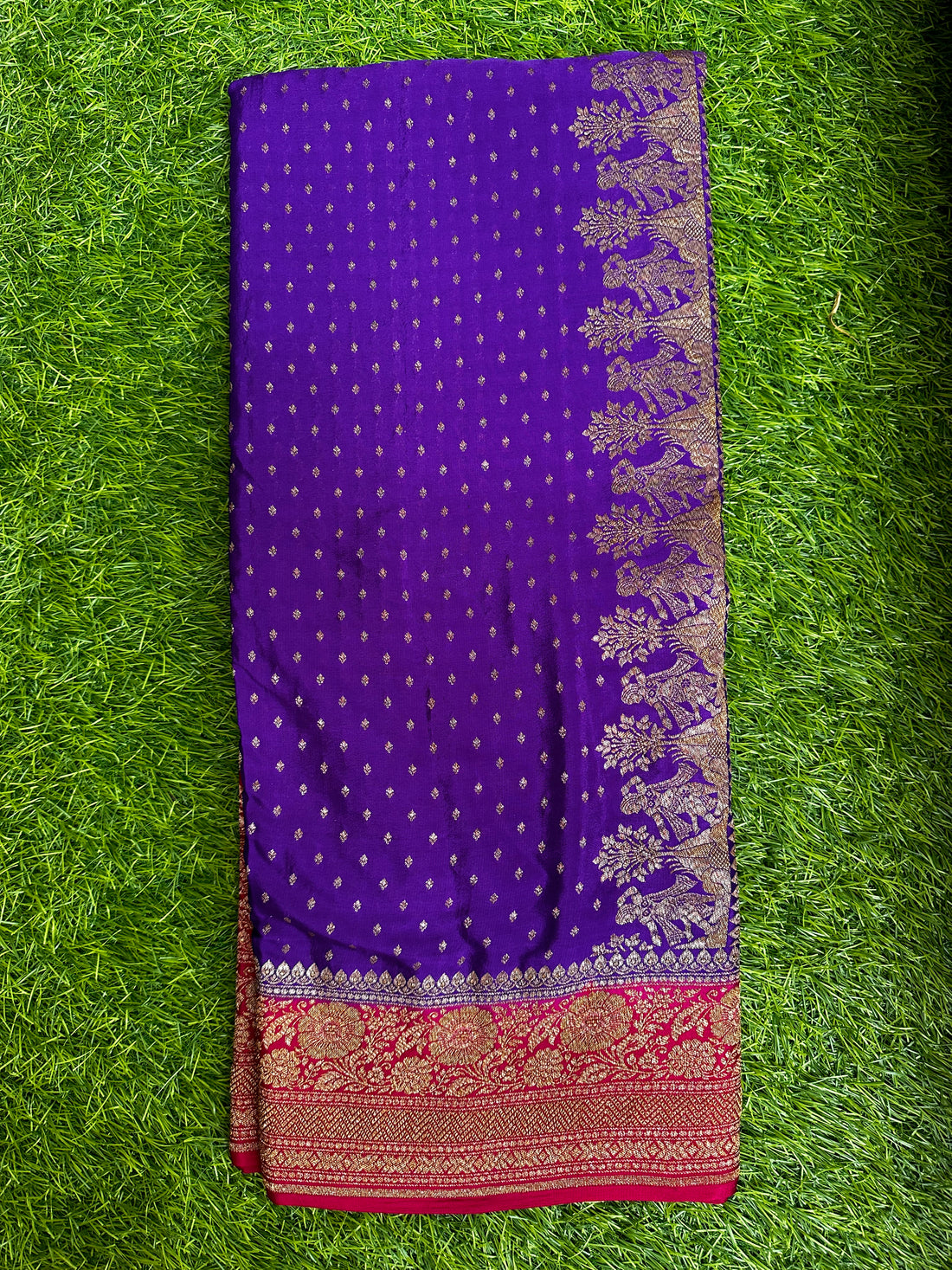 Purple with pink pure crepe Banaras