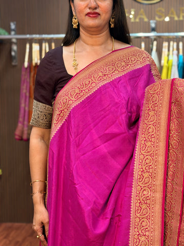 Pink and maroon pure crepe Banaras silk sarees