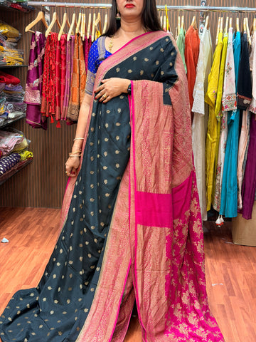 Black and pink pure crepe Banaras silk sarees