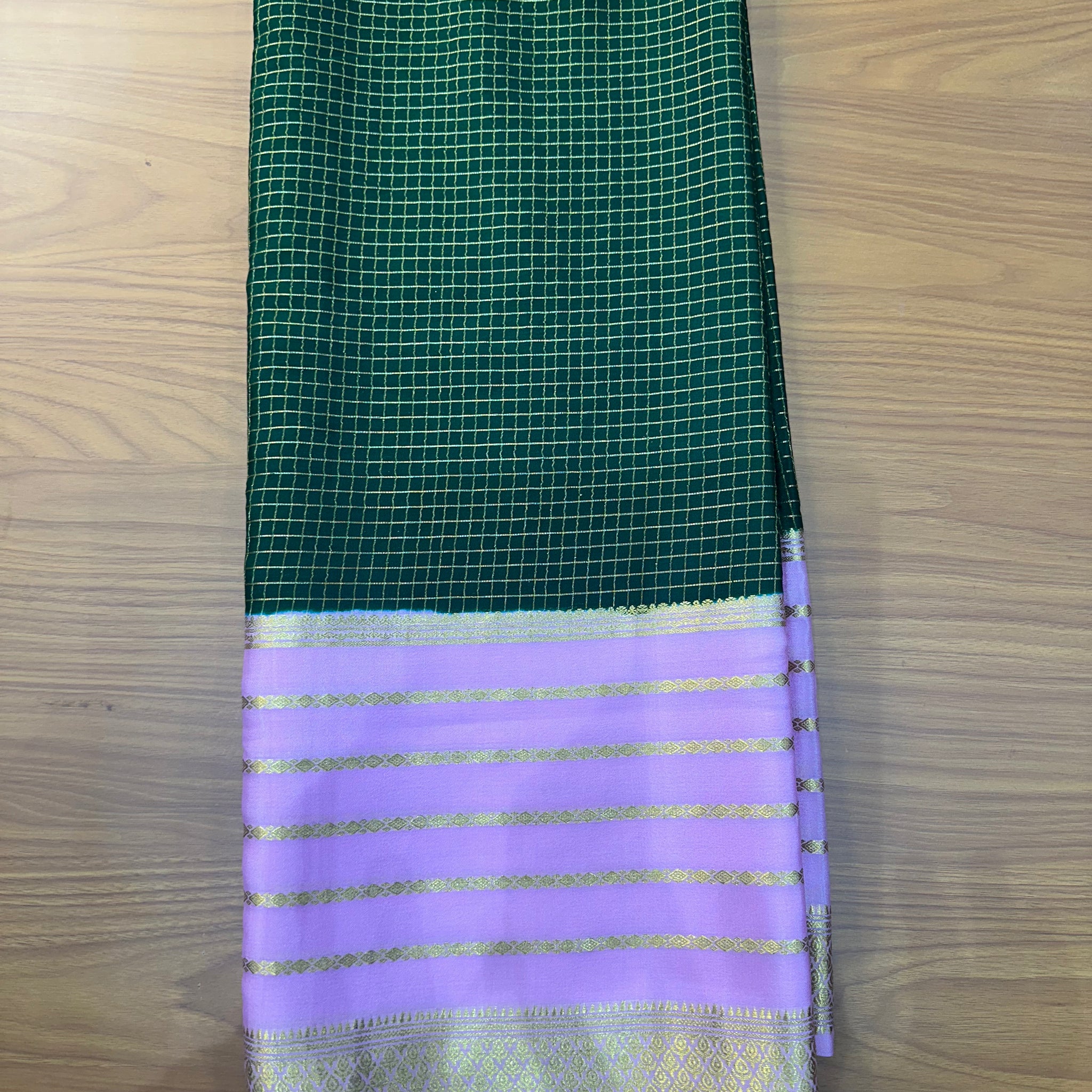 Pure crepe Mysore Silk green with baby pink