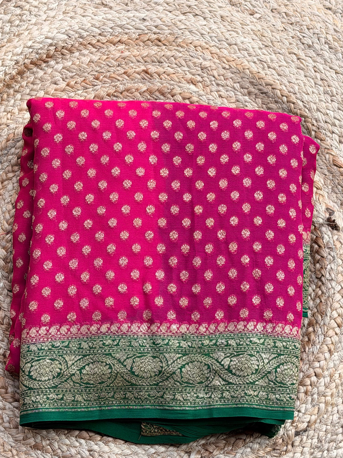 Rani pink and green pure khadi georgette sarees
