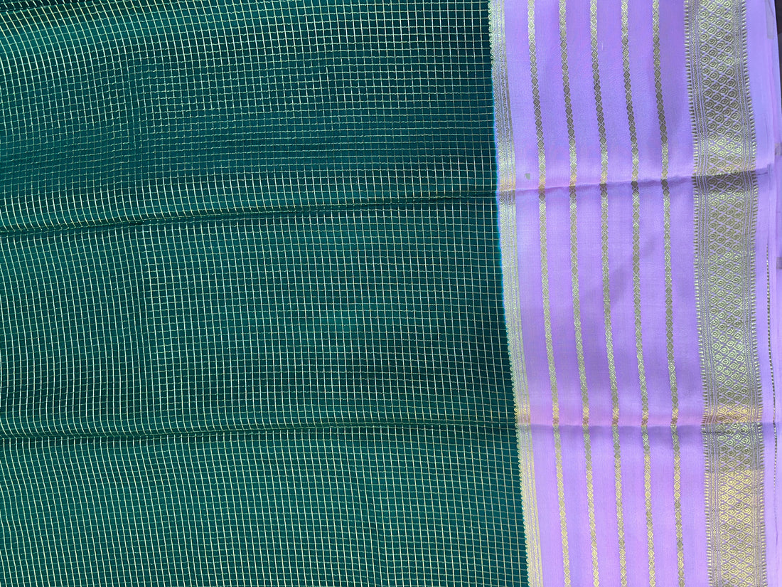 Pure crepe Mysore Silk green with baby pink