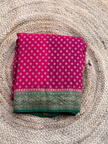 Rani pink and green pure khadi georgette sarees