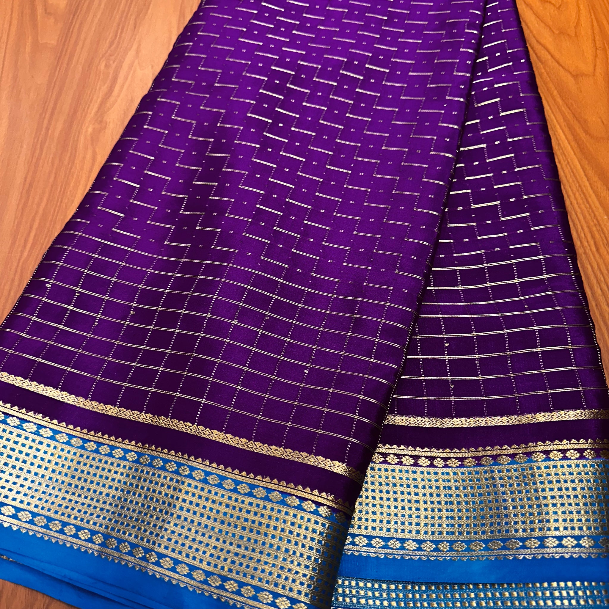 Pure crepe mysore silk purple checks