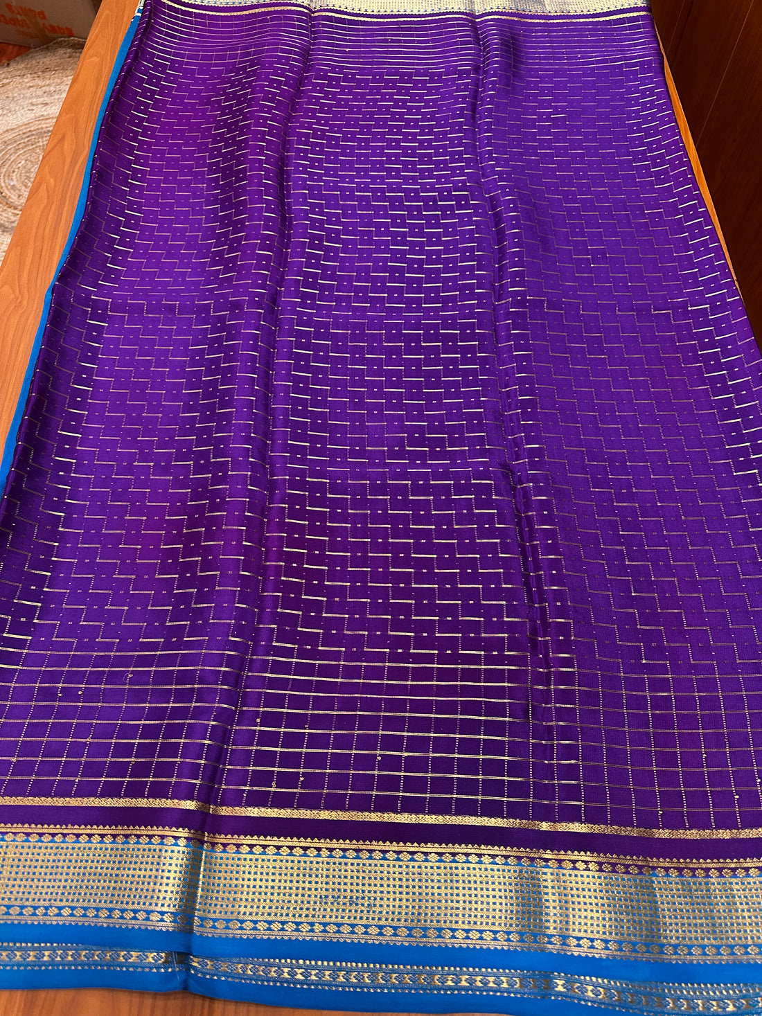 Pure crepe mysore silk purple checks