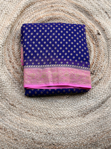 Deep blue and lotus pink pure khadi georgette sarees