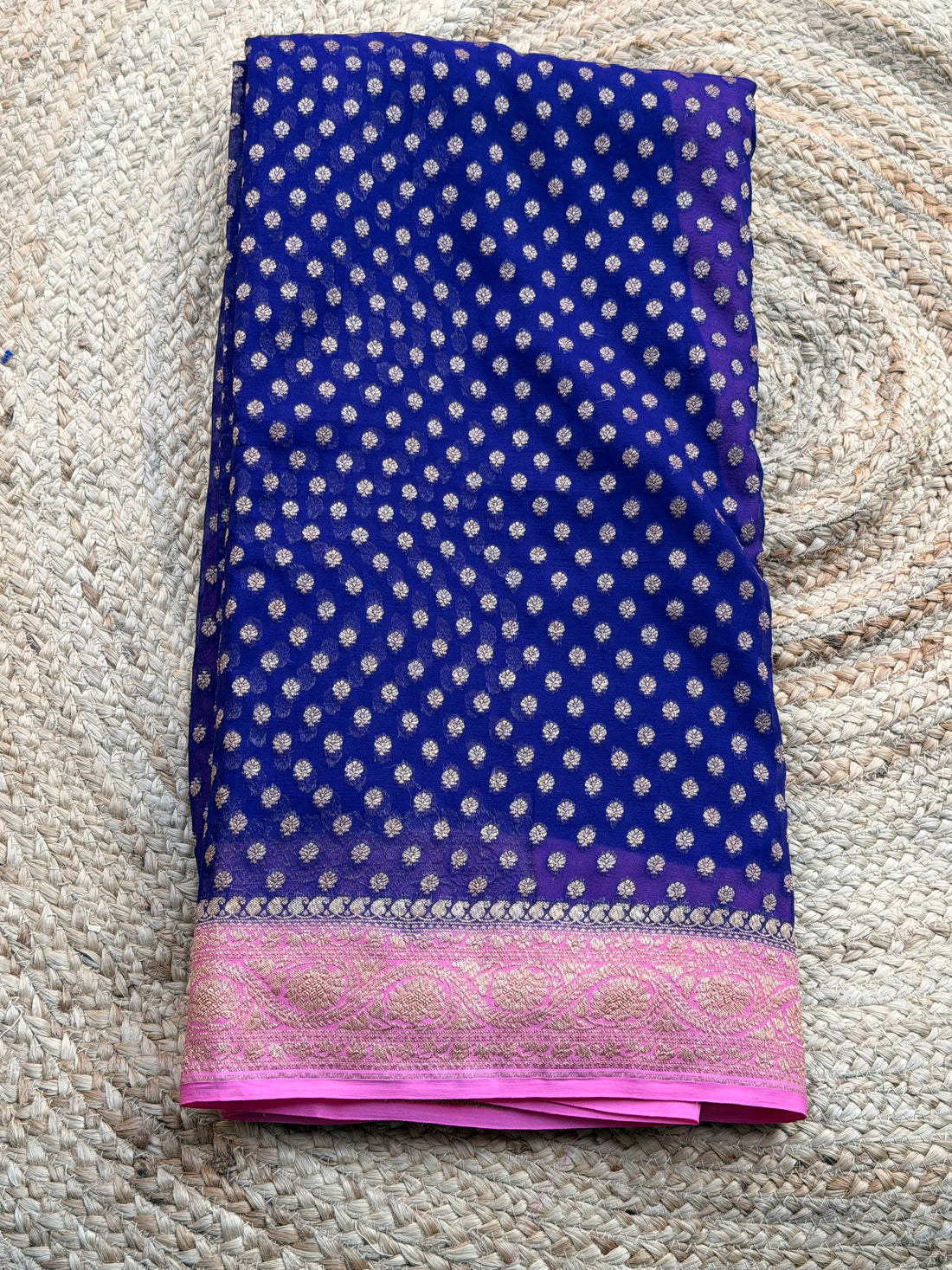Deep blue and lotus pink pure khadi georgette sarees