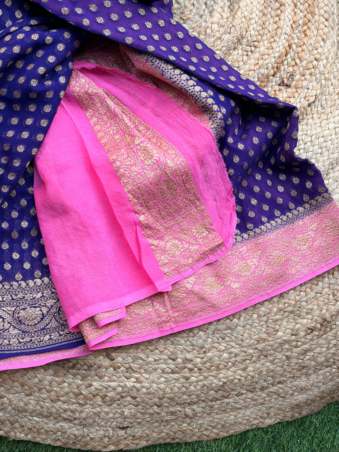 Black and lotus pink pure khadi georgette sarees
