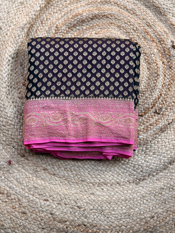 Black and lotus pink pure khadi georgette sarees