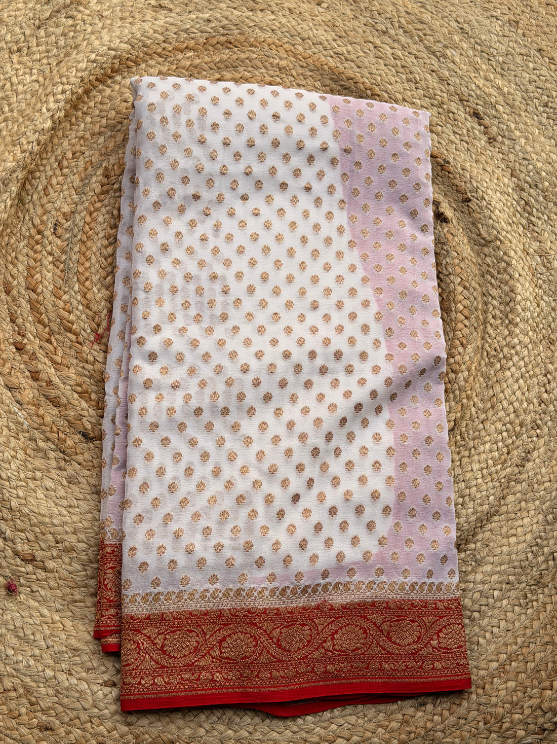Half white and red pure khadi georgette sarees