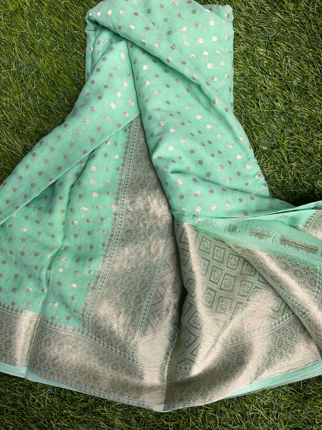 Semi Khadi georgette in pista green