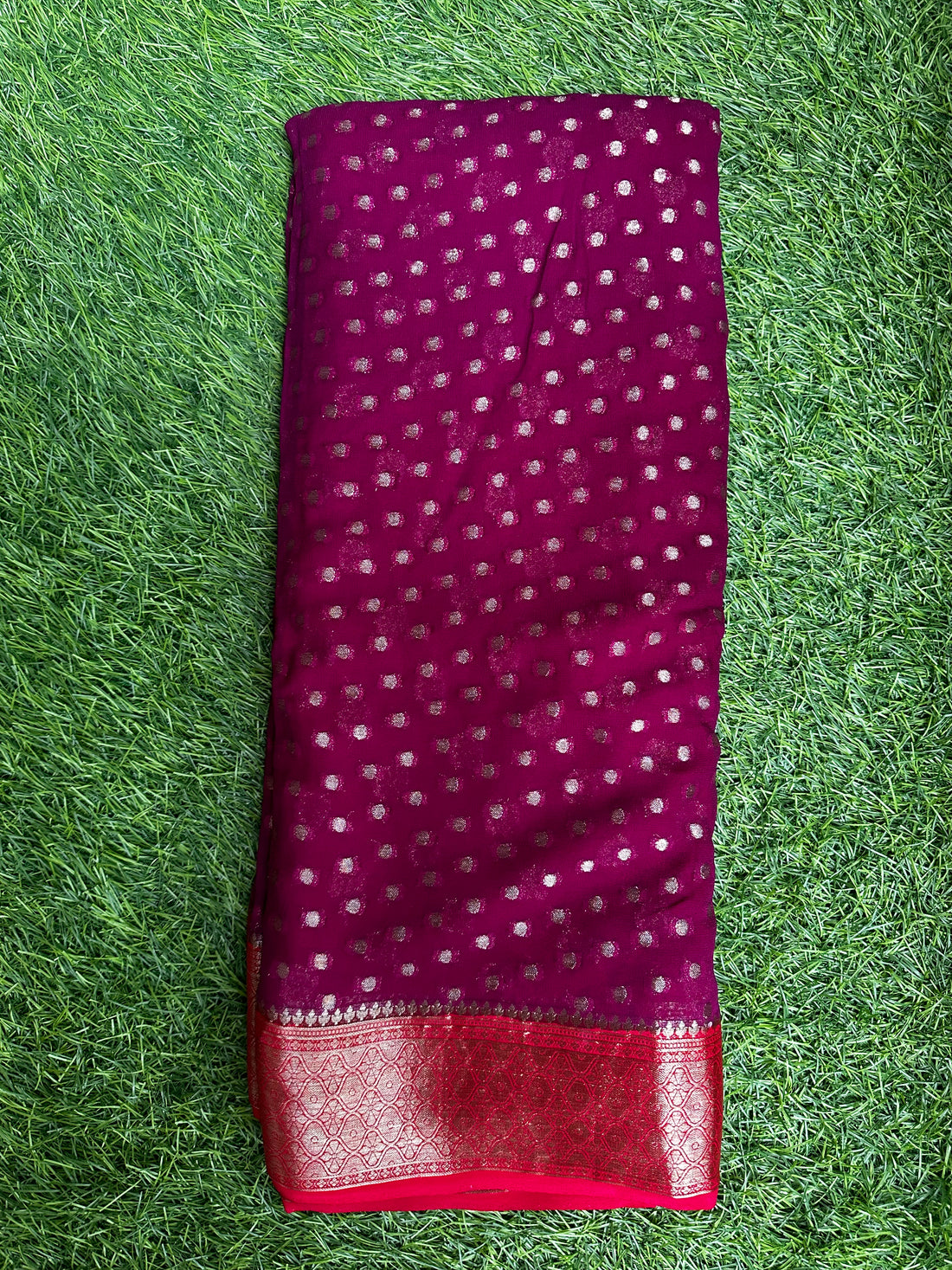 Semi Khadi georgette in wine with pink