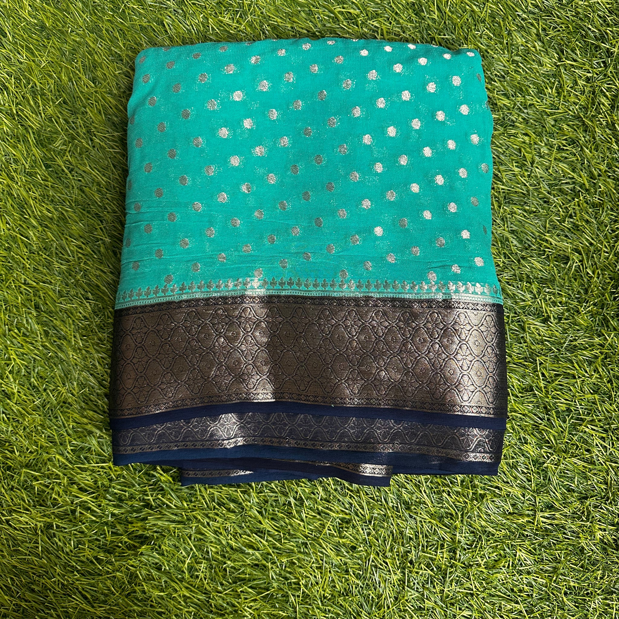 Semi Khadi georgette in Blue with navy blue