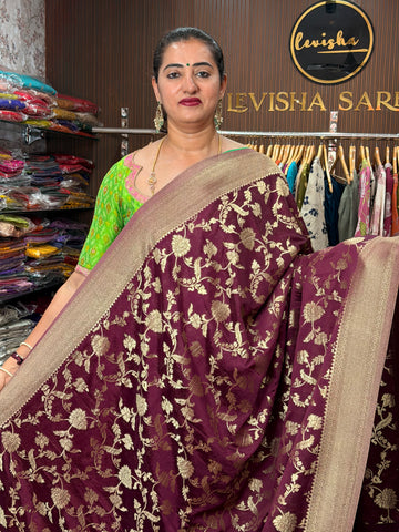 Maroonish Wine premium quality semi khadi georgette