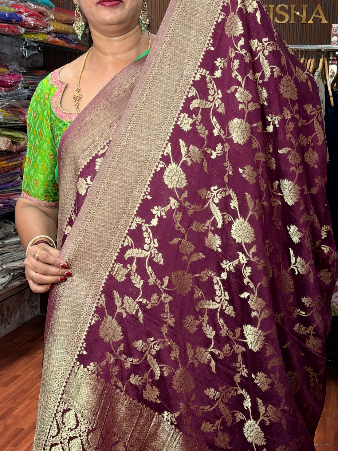Maroonish Wine premium quality semi khadi georgette