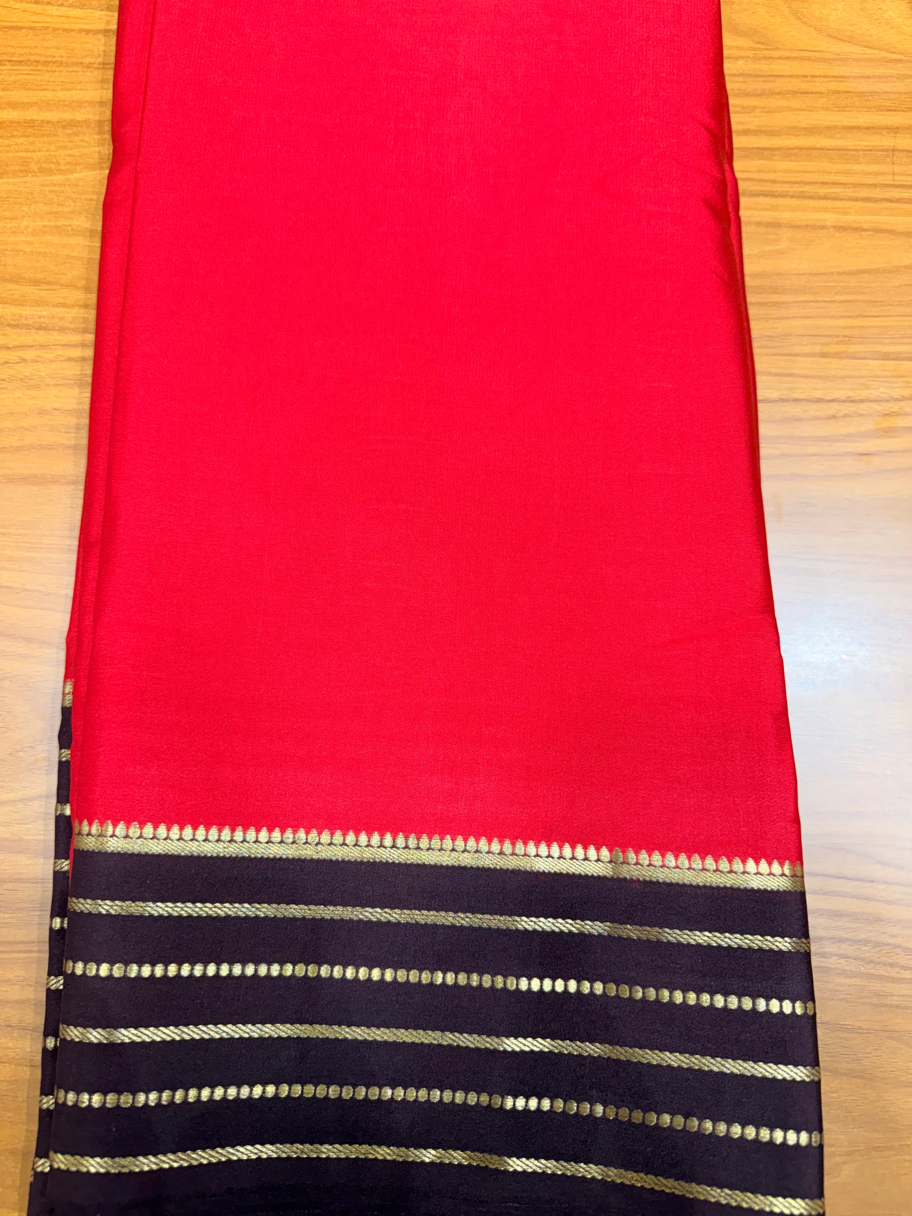 Red and brown crepe Mysore silk