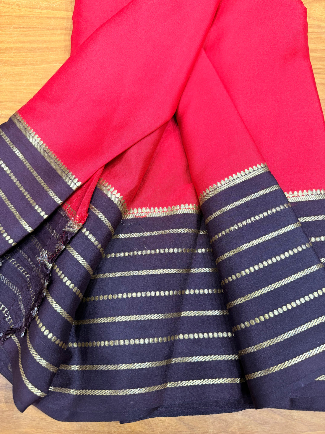 Red and brown crepe Mysore silk