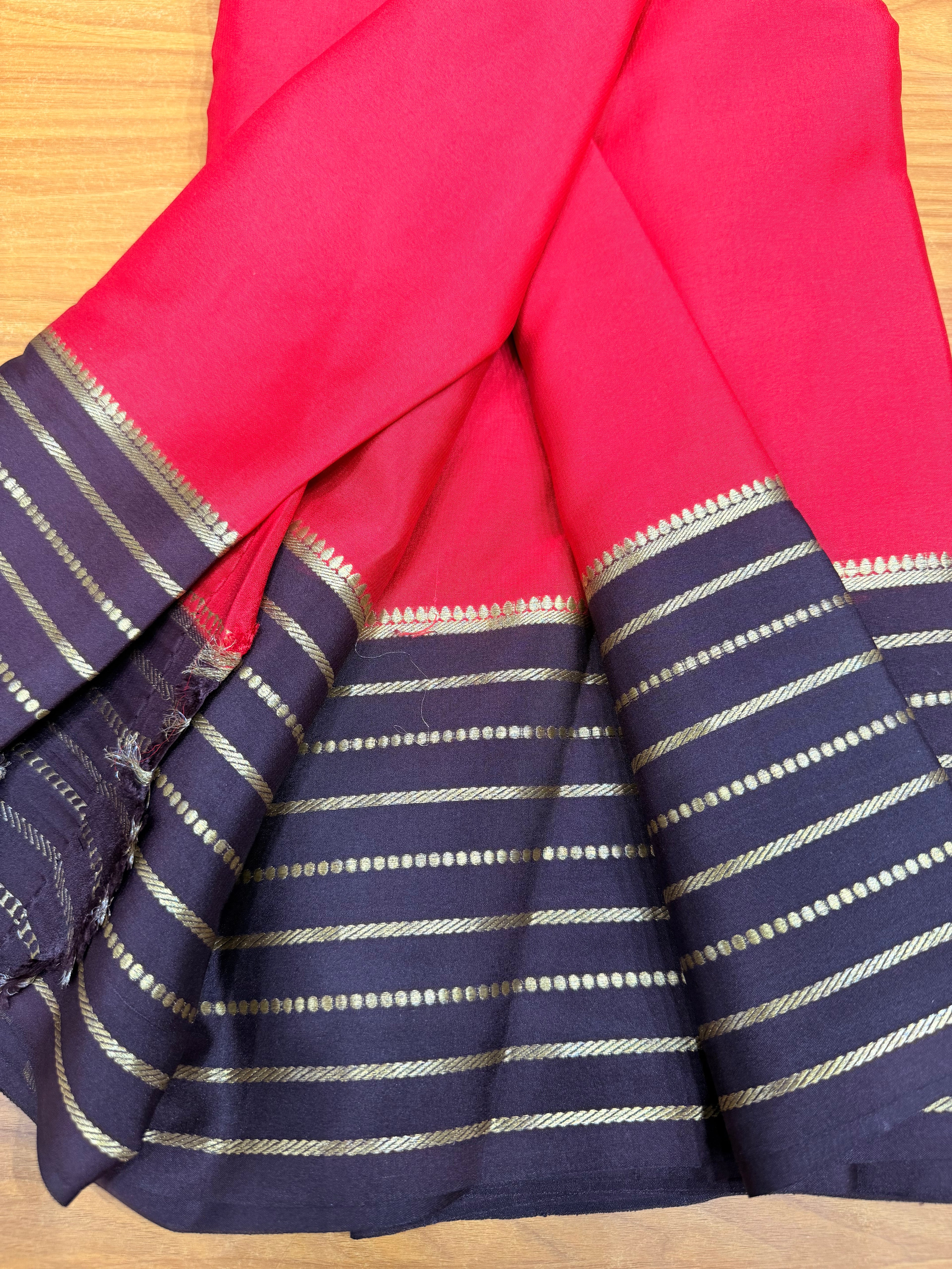 Red and brown crepe Mysore silk